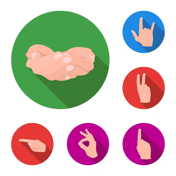 Hand gebaar plat pictogrammen in set collectie voor design. Palm en vinger symbool voorraad web vectorillustratie. — Stockvector