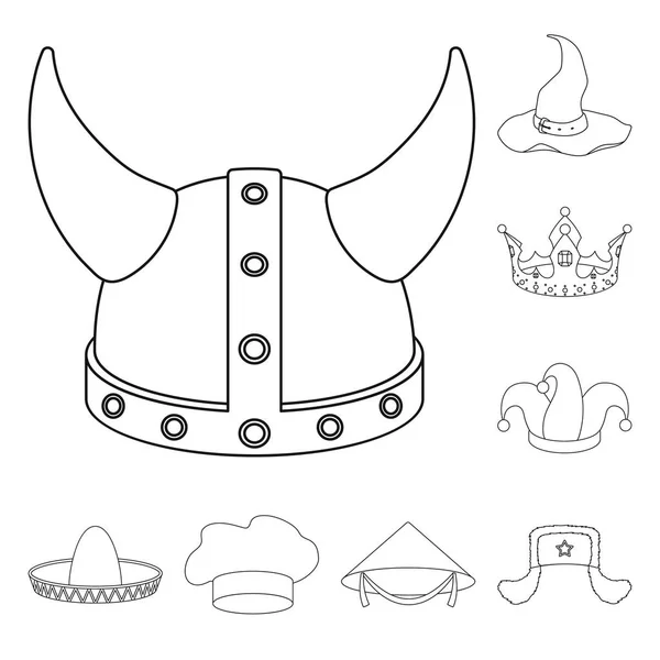 Különböző típusú kalap vázlat ikonok beállítása gyűjtemény a design. Frizura vektor szimbólum állomány honlap illusztráció. — Stock Vector