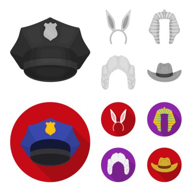 Tavşan Kulağı, Yargıç peruk, kovboy. Şapka toplama simgeler tek renkli, düz stil vektör simge stok çizim web ayarla..
