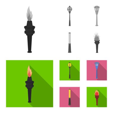 Retro tarzı, modern fener, meşale ve diğer tip-in sokak sokak lâmbası direği. Elektrik direği toplama simgeler tek renkli, düz stil vektör simge stok çizim web ayarla..