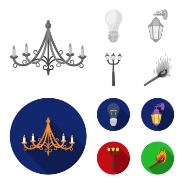LED ışık, sokak lambası, aynı. Işık kaynağı tek renkli, düz stil vektör simge stok çizim web simgeler ayarla.