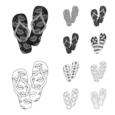 Parmak arası terlik anahat, set koleksiyonu tasarım için tek renkli simgeler. Beach ayakkabı sembol stok web illüstrasyon vektör.
