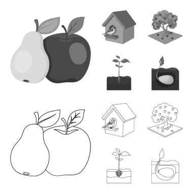 Bahçe, tarım, Doğa ve diğer web simgesi anahat, tek renkli stil. Bitki, kök, kök, küme koleksiyon simgeler.