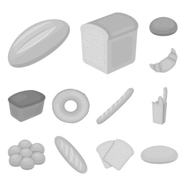 Set koleksiyonu tasarım için ekmek tek renkli simgeler türleri. Pastane sembol stok web illüstrasyon vektör.