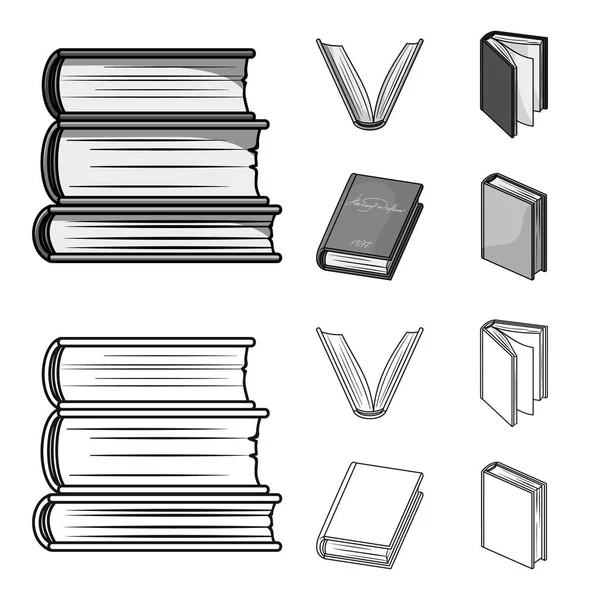 Olika typer av böcker. Böcker som samling ikoner i disposition, svartvit stil vektor symbol stock illustration web. — Stock vektor