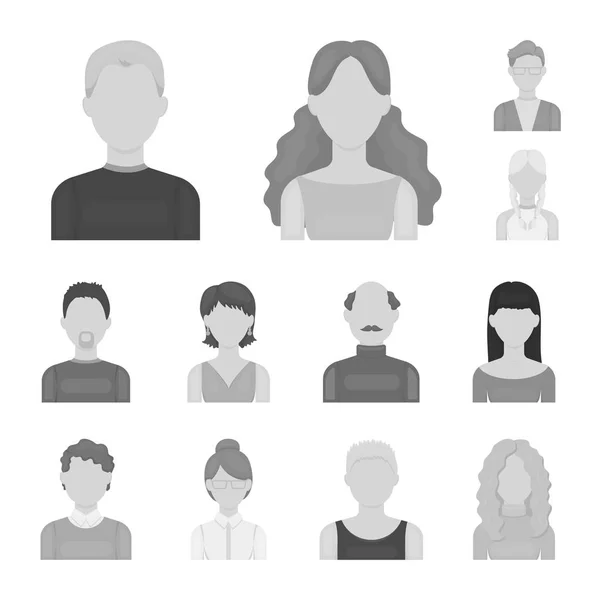 Avatar y cara iconos monocromáticos en la colección de conjuntos para el diseño. Una persona apariencia vector símbolo stock web ilustración . — Vector de stock