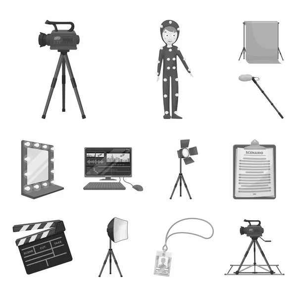 Making a movie monochrome icons in set collection for design. Attributes and Equipment vector symbol stock web illustration. — Stock Vector