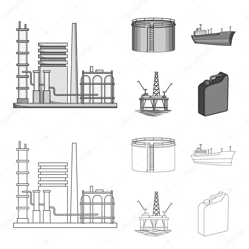 Oil refinery, tank, tanker, tower. Oil set collection icons in outline,monochrome style vector symbol stock illustration .