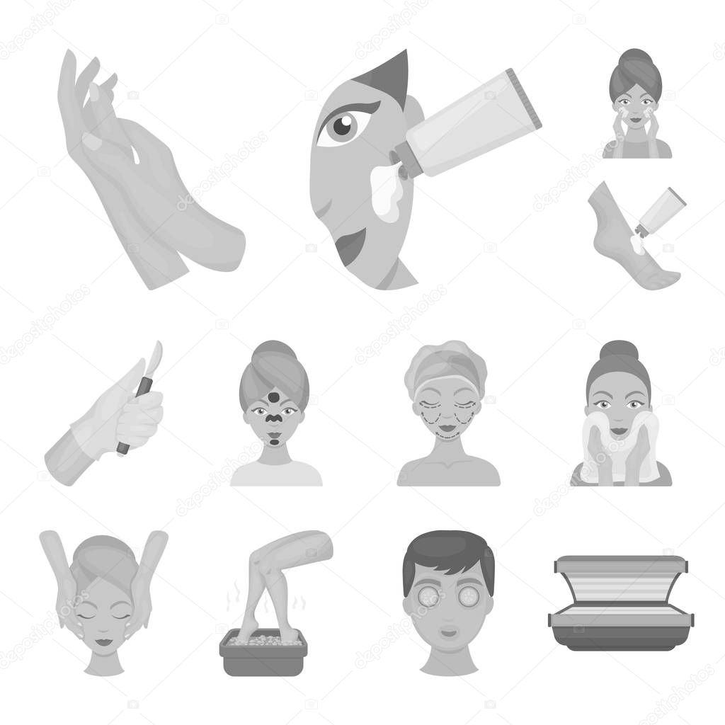 Skin care monochrome icons in set collection for design. Face and body vector symbol stock web illustration.