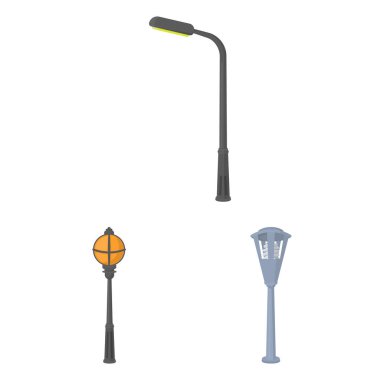 Set koleksiyonu tasarım için lamba sonrası karikatür simgeler. Fener ve vektör simge stok web çizim ışık.