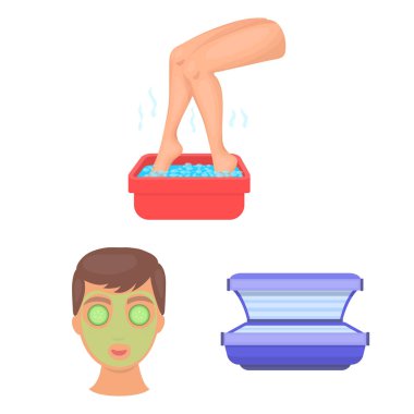Set koleksiyonu tasarım için cilt bakım karikatür simgeler. Yüz ve vücut sembol stok web illüstrasyon vektör.