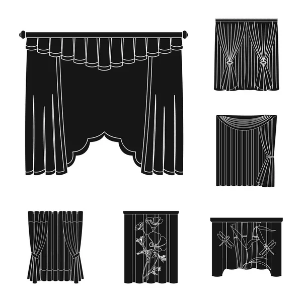 Verschiedene Arten von Vorhängen schwarze Symbole in Set-Kollektion für Design. Vorhänge und Lambrequins Vektor Symbol Stock Web Illustration. — Stockvektor