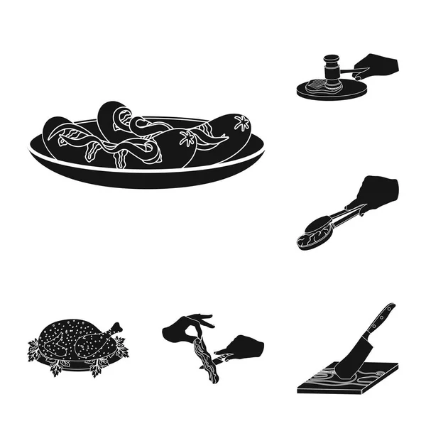 Matlagning mat svart ikoner i set samling för design. Kök, utrustning och verktyg vektor symbol lager web illustration. — Stock vektor
