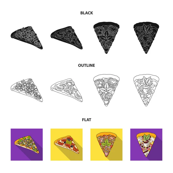 Ένα κομμάτι πίτσα με διαφορετικά συστατικά. Πίτσα διαφορετική συλλογή εικόνες που σε μαύρο, επίπεδη, περίγραμμα στυλ διάνυσμα σύμβολο μετοχής εικονογράφηση web. — Διανυσματικό Αρχείο