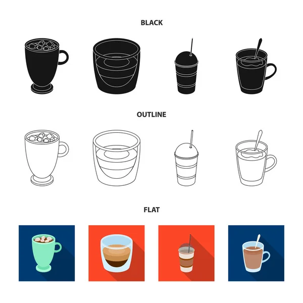 Ristretto, горячий шоколад, латте take-away.Different типов иконки набор кофе в черной, плоской, очертания стиль векторного символа фондовый иллюстрации веб . — стоковый вектор