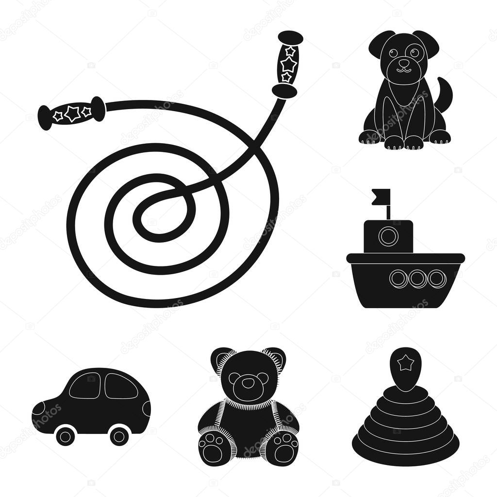 Children toy black icons in set collection for design. Game and bauble vector symbol stock illustration.