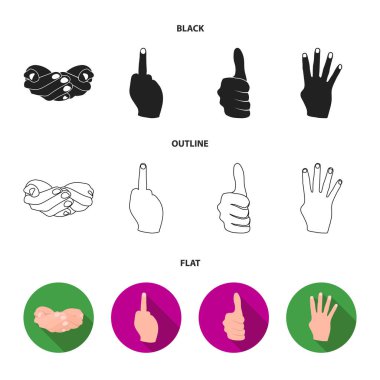 Palms birlikte, büyük, isimsiz. El hareketleri koleksiyonu Icons set siyah, düz, anahat stili vektör simge stok çizim web.