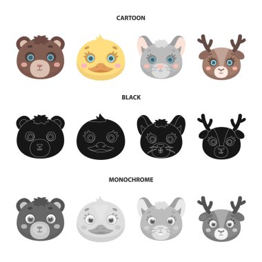 Ayı, ördek, fare, geyik. Hayvan namlu toplama simgeler çizgi film, siyah, tek renkli stil vektör simge stok çizim web içinde ayarla..