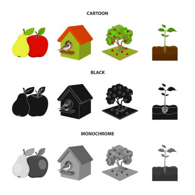 Bahçe, tarım, Doğa ve diğer web simgesi çizgi film, siyah, tek renkli tarzı. Bitki, kök, kök, küme koleksiyon simgeler.