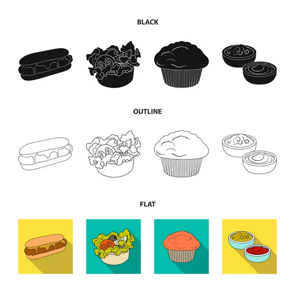 Comida, descanso, refrescos y otro icono de la web en negro, plano, estilo de contorno. Pastel, galletas, crema, iconos en la colección de conjuntos . — Vector de stock