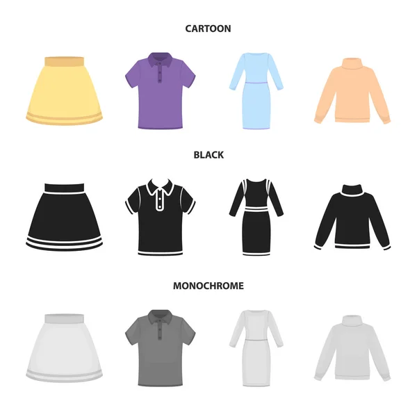 Skirt, t-shirt, sweater, dress with long sleeves.Clothing set collection icons in cartoon,black,monochrome style vector symbol stock illustration web. — Stock Vector