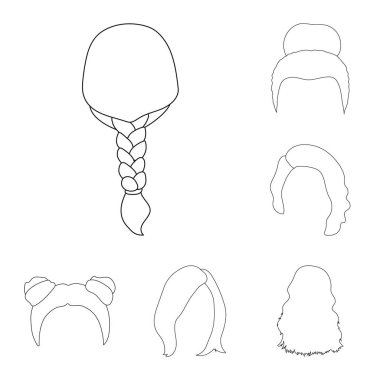 Set koleksiyonu tasarım için kadın saç modeli anahat simgeleri. Şık saç kesimi vektör simge stok web çizimi.