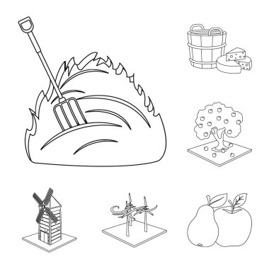 Set koleksiyonu tasarım için çiftlik ve tarım anahat simgeleri. Bahçe ve bitki izometrik vektör simge stok web çizim.