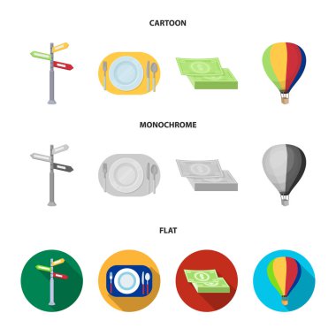 Tatil, seyahat, işaretçi, yol, gezinti. Çizgi film, düz dinlenme ve seyahat küme toplama simgeler, tek renkli stil vektör simge stok çizim web.