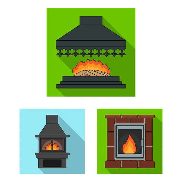 Différents types de cheminées icônes plates dans la collection ensemble pour la conception. Cheminées construction vectoriel symbole stock illustration web . — Image vectorielle