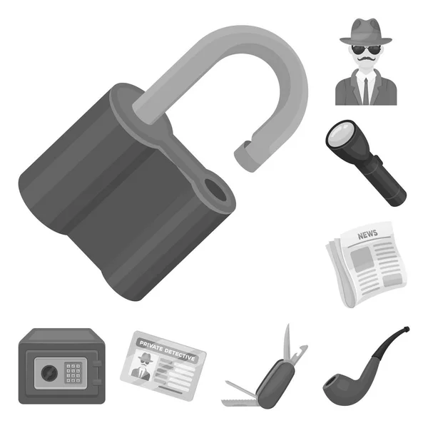 Detective and Attributes monochrome icons in set collection for design.Detective Agency vector symbol stock web illustration. — Stock Vector