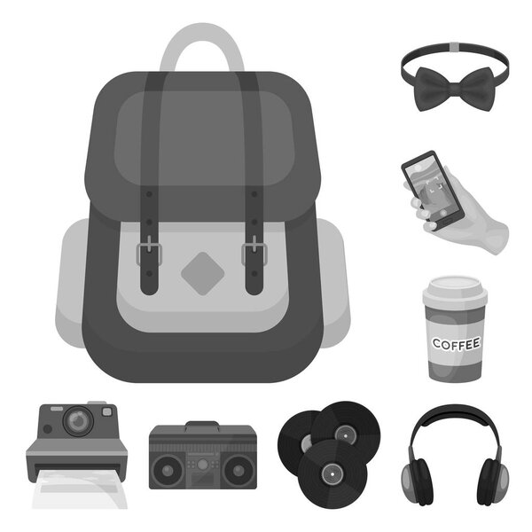 Стиль Hipster монохромные иконы в коллекции наборов для дизайна. Хипстерские атрибуты и аксессуары векторные символы веб-иллюстрация
.