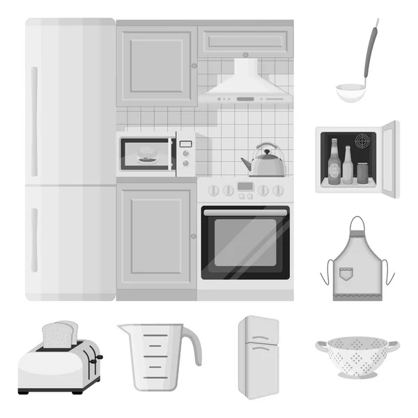 Kitchen equipment monochrome icons in set collection for design. Kitchen and accessories vector symbol stock web illustration. — Stock Vector