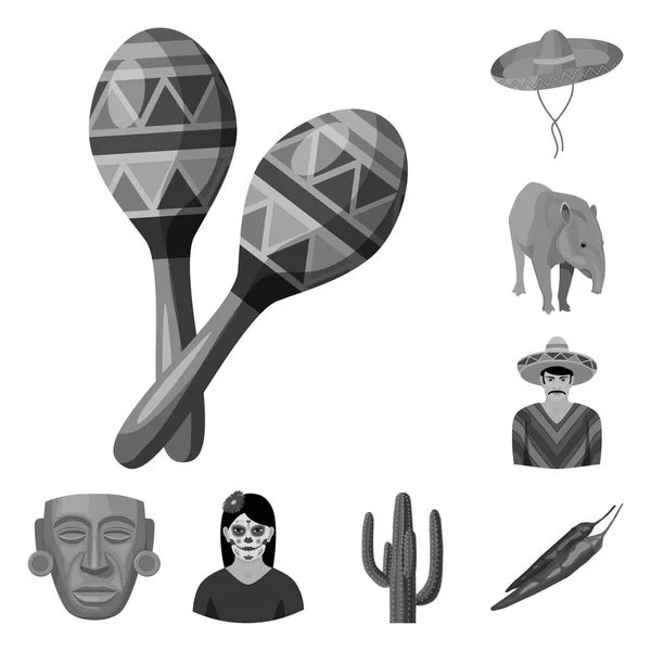 Land Mexico Zwart Wit Pictogrammen Set Collectie Voor Design Mexico — Stockvector