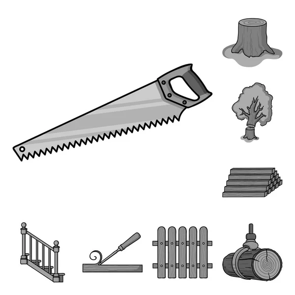 Icone monocromatiche in legno e segheria nella collezione set per il design. Hardware e strumenti vettoriale simbolo stock web illustrazione . — Vettoriale Stock