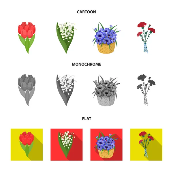 新鮮な花の花束の漫画、フラット、モノクロのアイコン デザインのセットのコレクション。様々 な花束ベクトル シンボル ストック web イラスト. — ストックベクタ