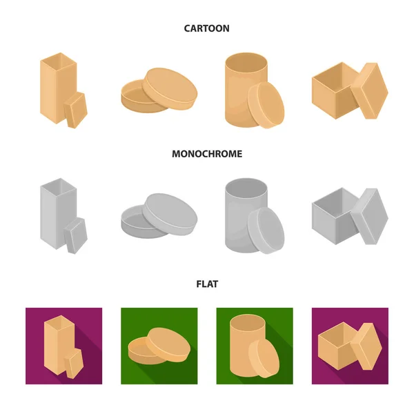 Kotak, wadah, paket, dan ikon web lainnya dalam kartun, rata, gaya monokrom. Case, shell, framework, ikon dalam koleksi set . - Stok Vektor