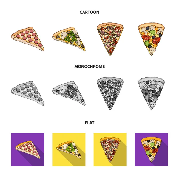 Kawałek pizzy z różnych składników. Pizzy różnych zestaw kolekcji ikon w kreskówce, płaskie, www ilustracji symbol wektor styl monochromatyczny. — Wektor stockowy