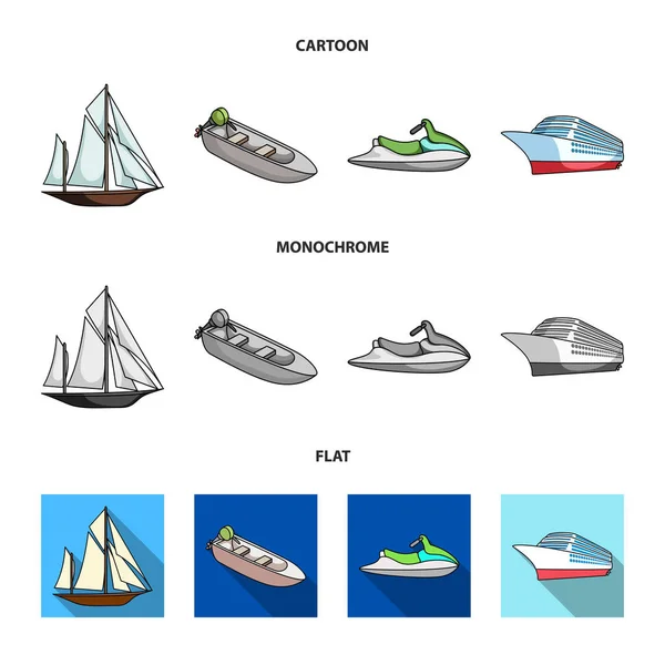 Ancient sailboat, motor boat, scooter, marine liner.Ships and water transport set collection icons in cartoon,flat,monochrome style vector symbol stock illustration web. — Stock Vector