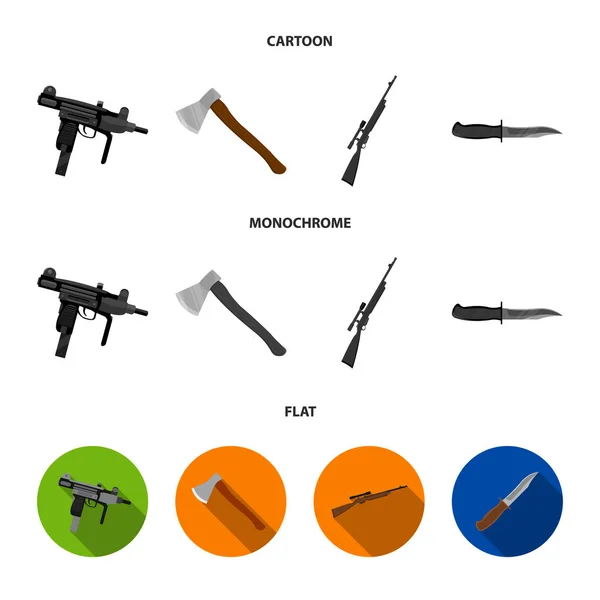 Arme automatique, fusil de sniper, couteau de combat. Ensemble d'armes icônes de collection en dessin animé, plat, monochrome style vectoriel symbole illustration web . — Image vectorielle