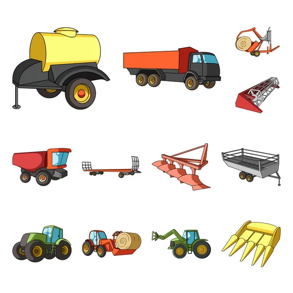 Maquinaria agrícola iconos de dibujos animados en la colección de conjuntos para el diseño. Equipo y dispositivo vector símbolo stock web ilustración . — Vector de stock
