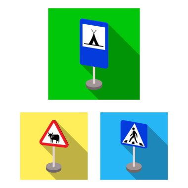 Yol işaretleri farklı set koleksiyonu tasarım için simgeleri düz. Uyarı ve yasağı işaretler sembol stok web illüstrasyon vektör.
