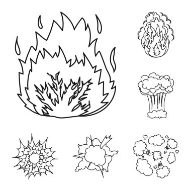 Farklı patlamalar set koleksiyonu tasarım için simgeleri anahat. Flash ve alev vektör simge stok web çizim.