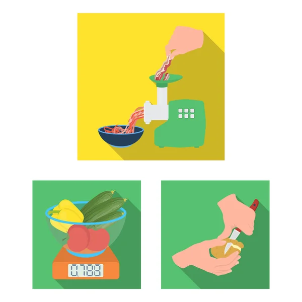 Gotowania żywności płaskie ikony w kolekcja zestaw do projektowania. Kuchnia, sprzęt i narzędzia symbol web czas ilustracja wektorowa. — Wektor stockowy