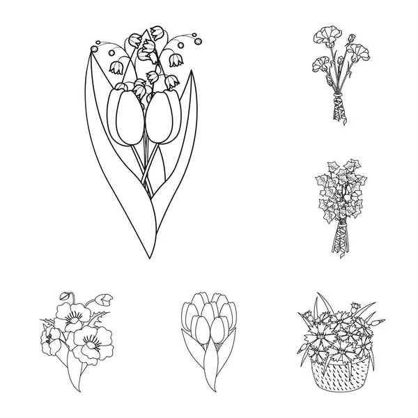 A bouquet of fresh flowers outline icons in set collection for design. Various bouquets vector symbol stock web illustration. — Stock Vector