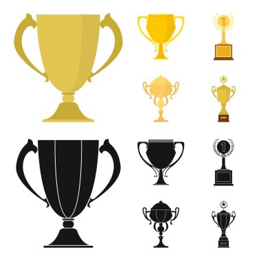 Set koleksiyonu tasarım için Gold Cup çizgi film, siyah simgeler. Kazananlar Kupası vektör simge stok web çizim.