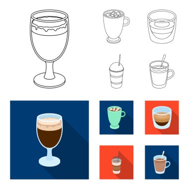 Ristretto, sıcak çikolata, kahve kaşifi. Farklı kahve toplama simgeler anahat, düz stil vektör simge stok çizim web ayarla..