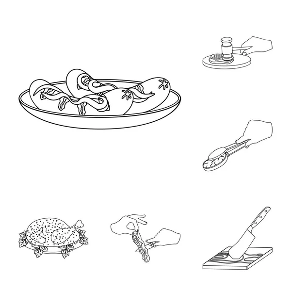 Cocinar los iconos del esquema de alimentos en la colección de conjuntos para el diseño. Cocina, equipo y herramientas vector símbolo stock web ilustración . — Vector de stock