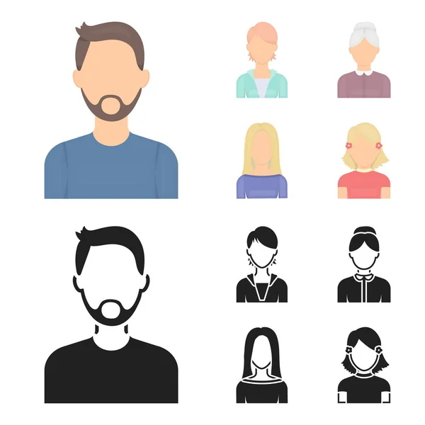 A man with a beard and mustache, a red-haired girl, an old woman, a blonde.Avatar set collection icons in cartoon,black style vector symbol stock illustration web. — Stock Vector