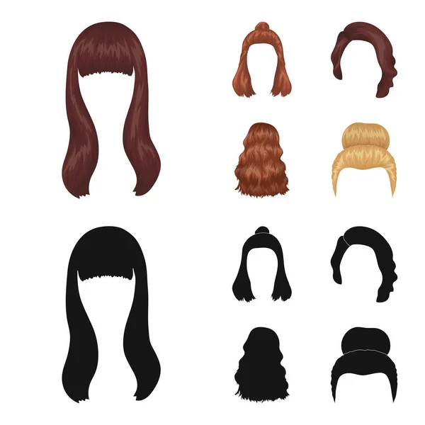 Long, red and other types of hairstyles. Back hairstyle set collection icons in cartoon,black style vector symbol stock illustration web. — Stock Vector