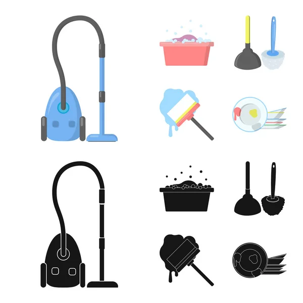 Cleaning and maid cartoon, black icons in set collection for design. Оборудование для очистки векторного символа . — стоковый вектор